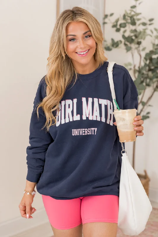 Girl Math University Navy Oversized Graphic Sweatshirt