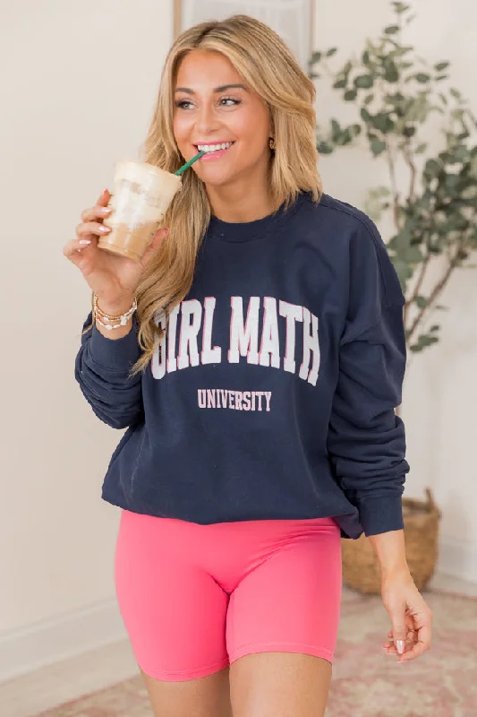 Girl Math University Navy Oversized Graphic Sweatshirt