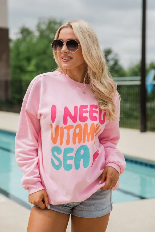 I Need Vitamin Sea Light Pink Oversized Graphic Sweatshirt