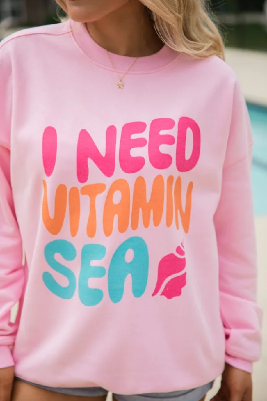 I Need Vitamin Sea Light Pink Oversized Graphic Sweatshirt