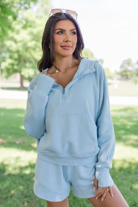 Learn As You Go Blue Acid Wash Quarter Zip