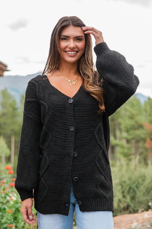 On My Mind Black Cable Knit Cardigan