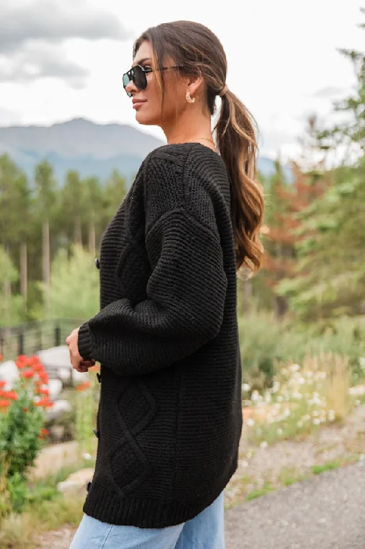 On My Mind Black Cable Knit Cardigan