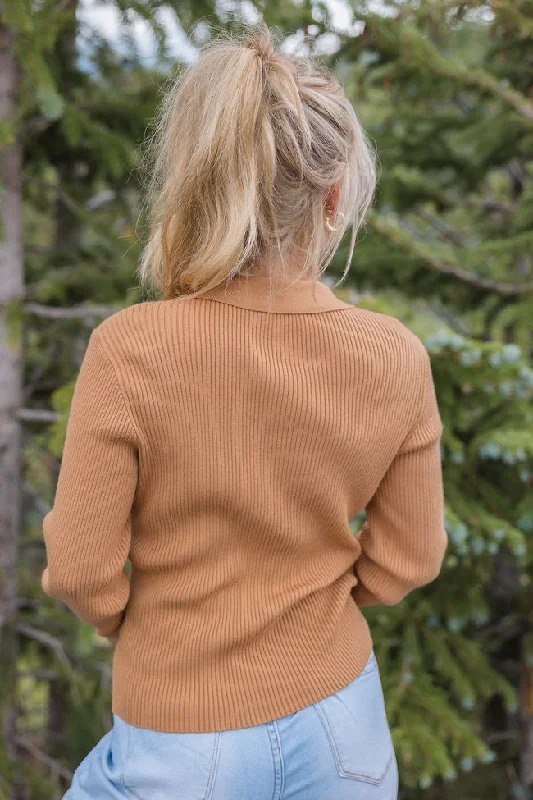 The Only Way Camel Collared Sweater