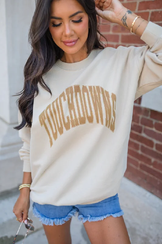 Touchdown Light Tan Oversized Graphic Sweatshirt