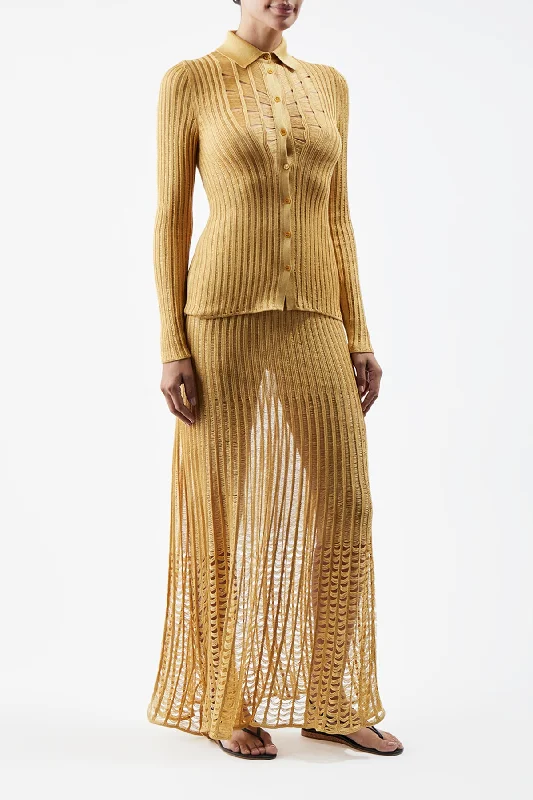 Aera Knit Shirt in Gold Shappe Silk