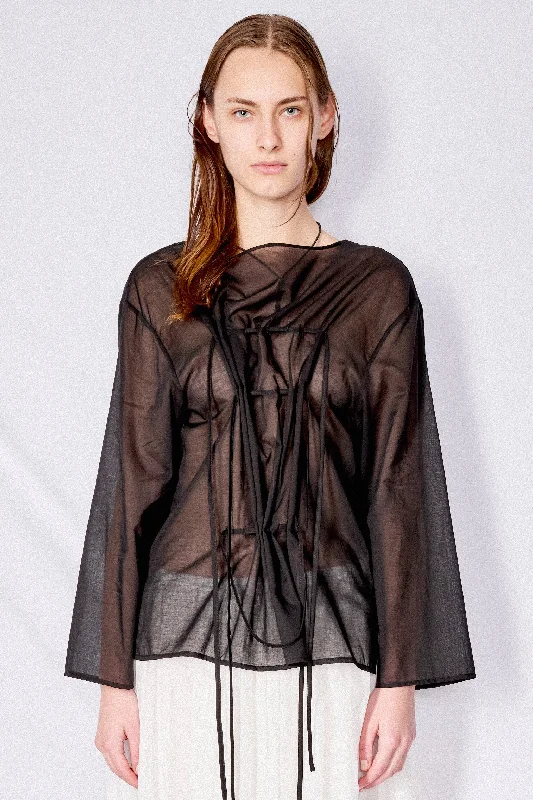 Black Sheer Cotton Drawstring Top