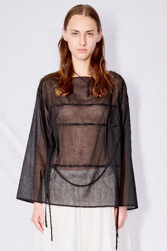 Black Sheer Cotton Drawstring Top