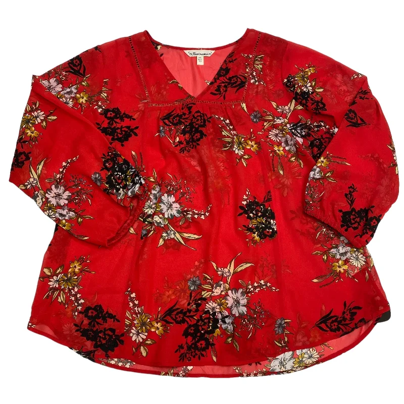 Blouse Long Sleeve By Tantrums In Red, Size: Xxl