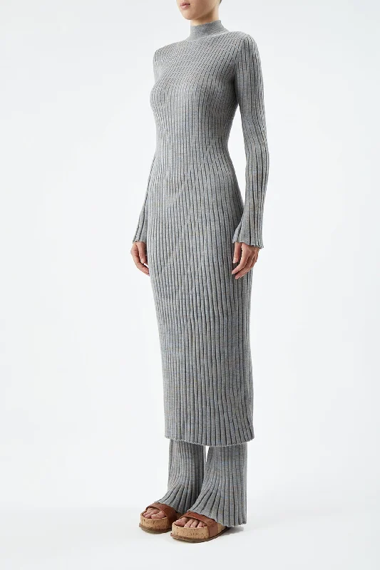 Castor Knit Dress in Light Blue Melange Cashmere