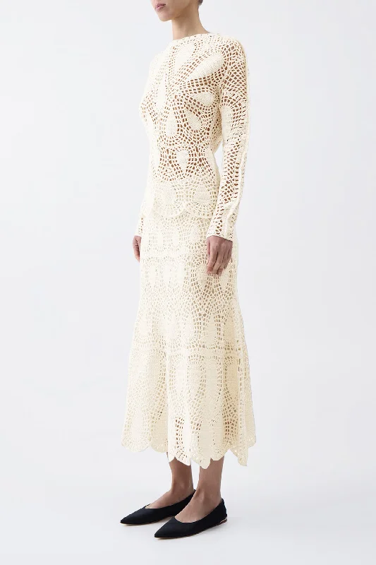 Cleo Crochet Skirt in Ivory Wool Cashmere