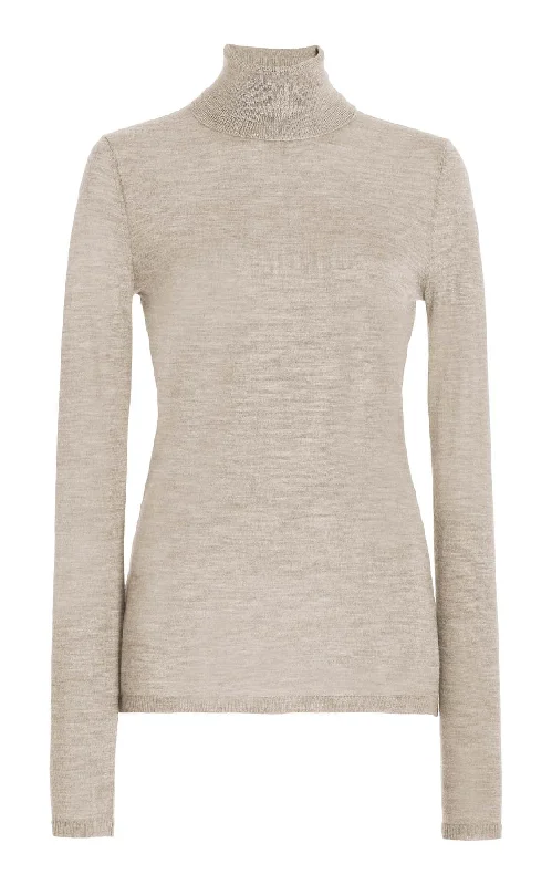 Costa Knit Turtleneck in Oatmeal Cashmere Silk