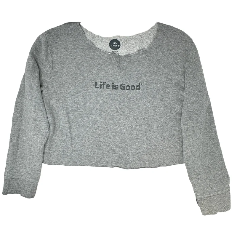 Cropped Cut Out Collar Sweatshirt By Life Is Good In Grey, Size: L