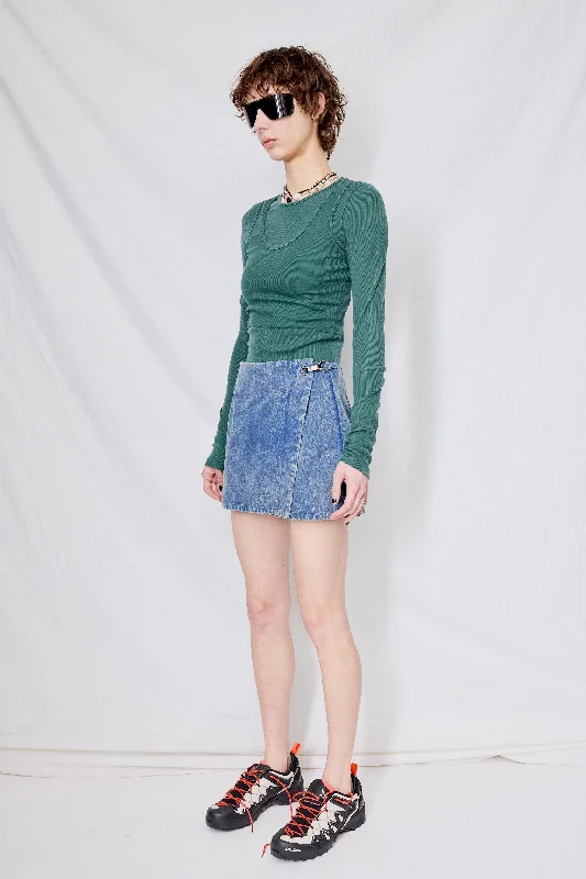 Green Ribbed Jersey Double Layer Crop Top