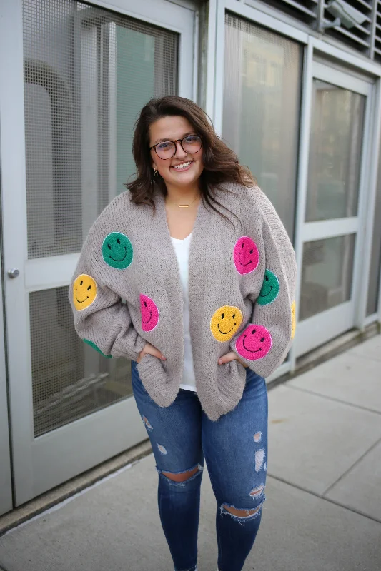 Grey Knit Smile Cardigan | Boutique Elise | Sandy