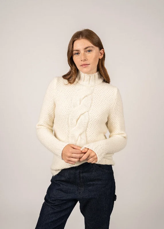 LESCUN - High Neck Structured Knit Sweater | Mohair Wool Blend (WINTER WHITE)