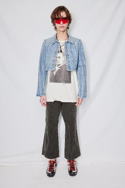 Light Wash Denim Crop Rugby Top