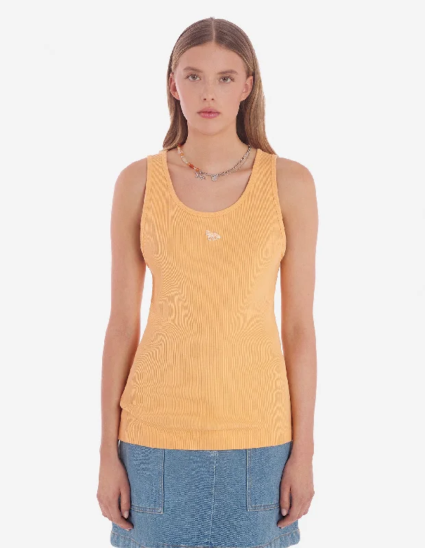 Women's Baby Fox Patch Ribbed Tank Top Sunset Orange