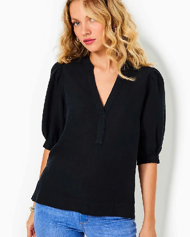 Mialeigh Elbow Sleeve Linen Top