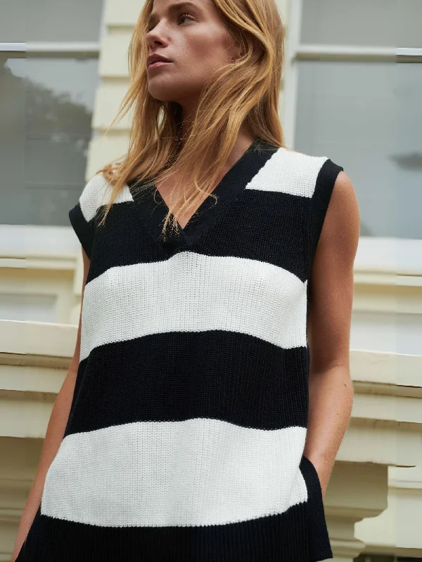 Monochrome Stripe Side Zip Knitted Vest