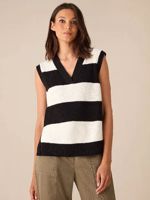 Monochrome Stripe Side Zip Knitted Vest