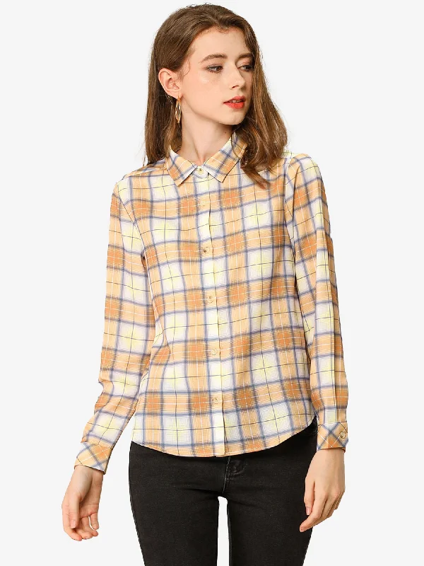 Plaid Casual Office Long Sleeve Lapel Button Up Shirts