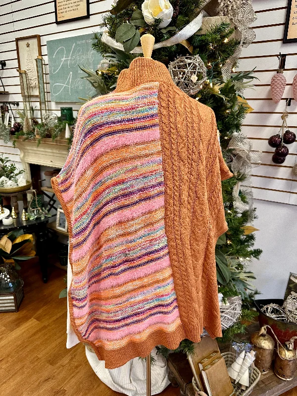 Rust and Contrasting Bright Detail Poncho | Boutique Elise | Abigail