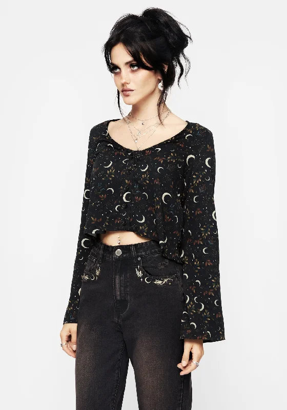 Sickle Moon Flute Sleeve Button Up Top