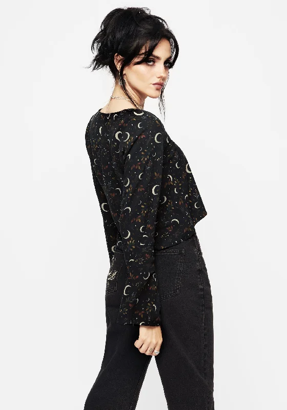 Sickle Moon Flute Sleeve Button Up Top