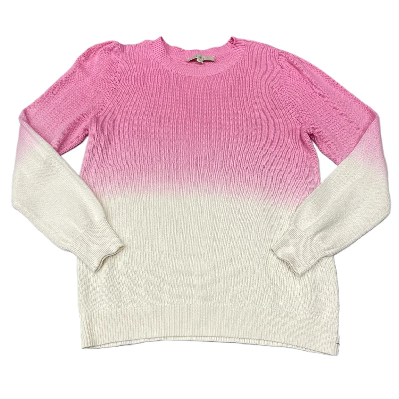 Sweater By Loft In White Pink, Size: L