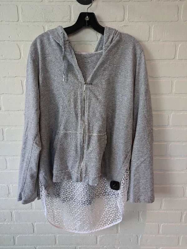 Sweatshirt Hoodie By Calvin Klein In Grey & White, Size: 1x