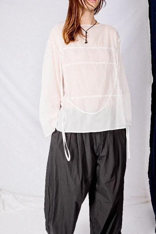 White Sheer Cotton Drawstring Top