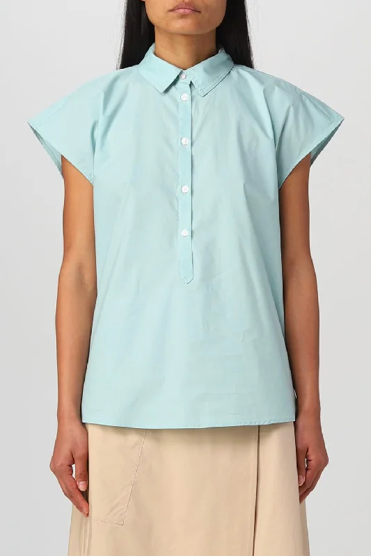 Poplin Blouse in Pure Cotton Poplin Harbor Green