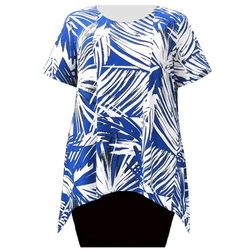 Abstract Palms Short Sleeve Round Neck Sharkbite Hem Pullover Top Women's Plus Size Top