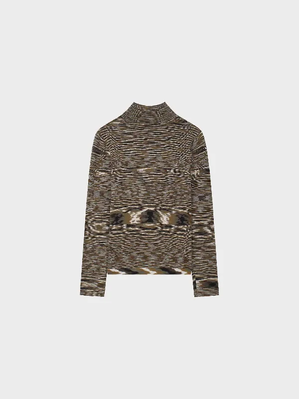 Abstract Stripe Knit Turtleneck-Olive/Black