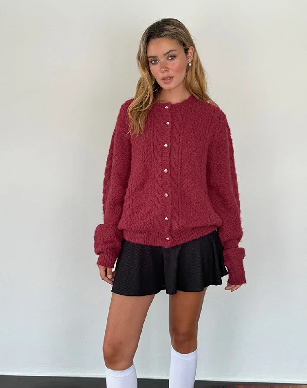 Aceso Cardigan in Brush Knit Burgundy