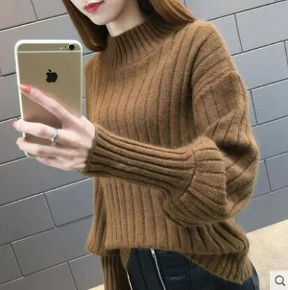 Autumn 2019 Knitting Women Sweaters Large Size Knitting Sweaters For Women Turtleneck Elasticity Pullover Harajuku Women Sweater