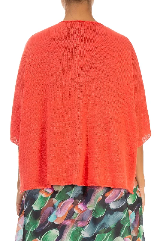 Button Band Boxy Coral Linen Cardigan