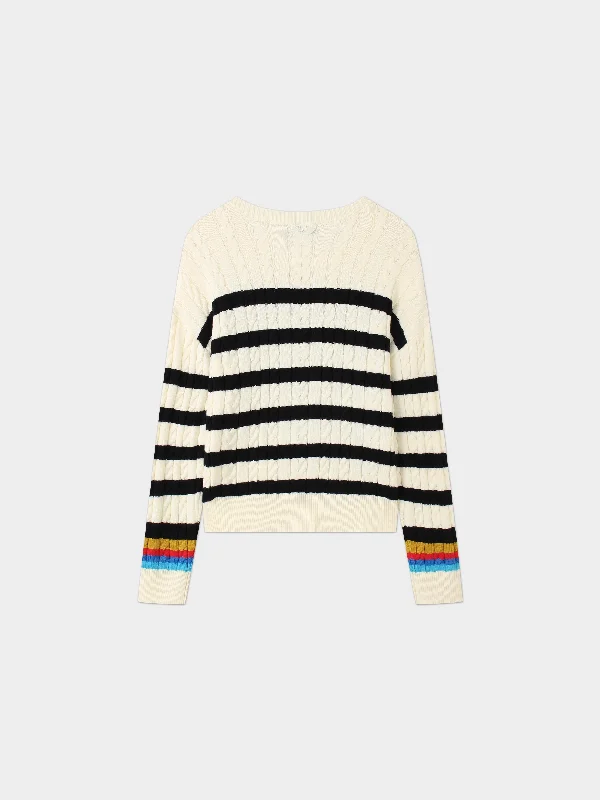 Cable Striped Sweater-White/Black