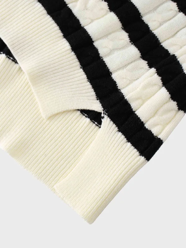 Cable Striped Sweater-White/Black