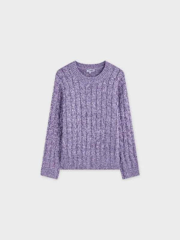 Chunky Heathered Cable sweater-Lavender/White