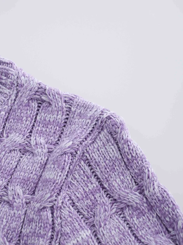 Chunky Heathered Cable sweater-Lavender/White