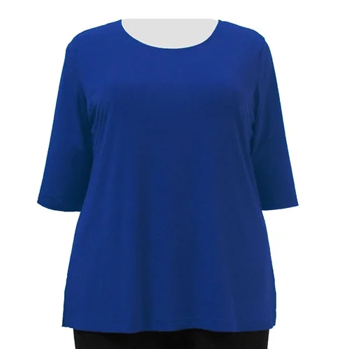 Cobalt 3/4 Sleeve Round Neck Pullover Top Women's Plus Size Top