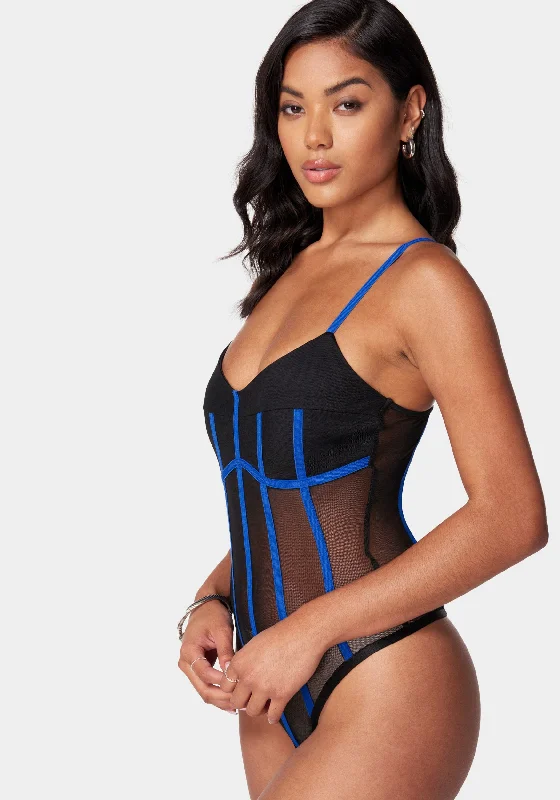 Contrast Trim Mesh Illusion Bodysuit