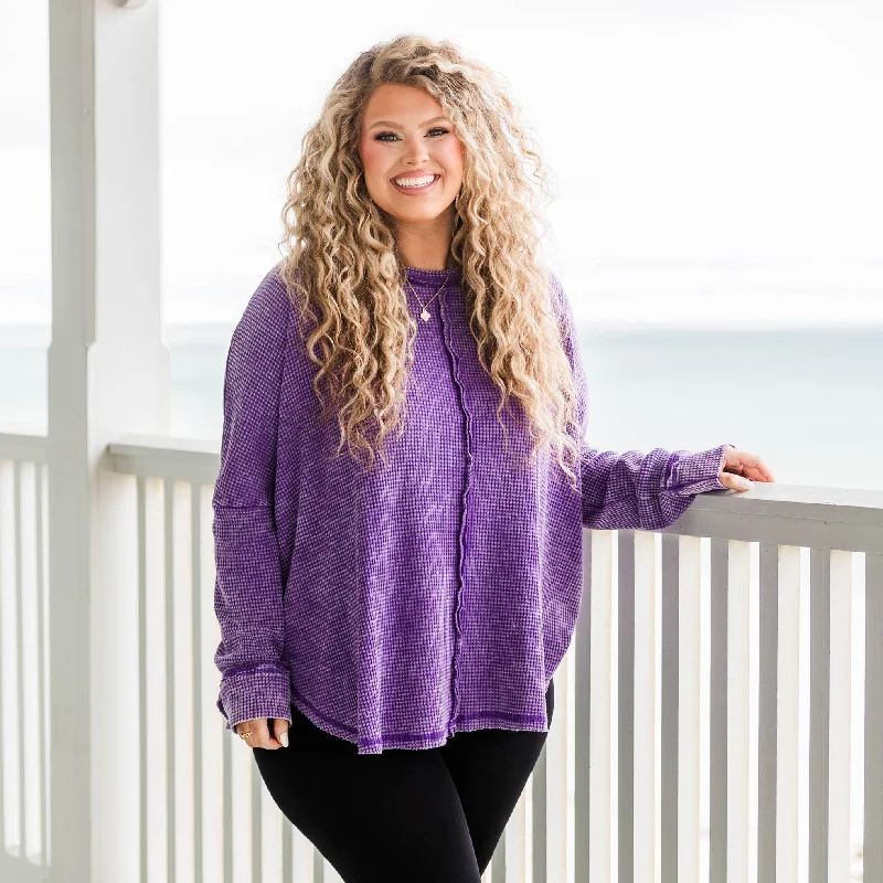 Cozy Waffle Pullover, Violet