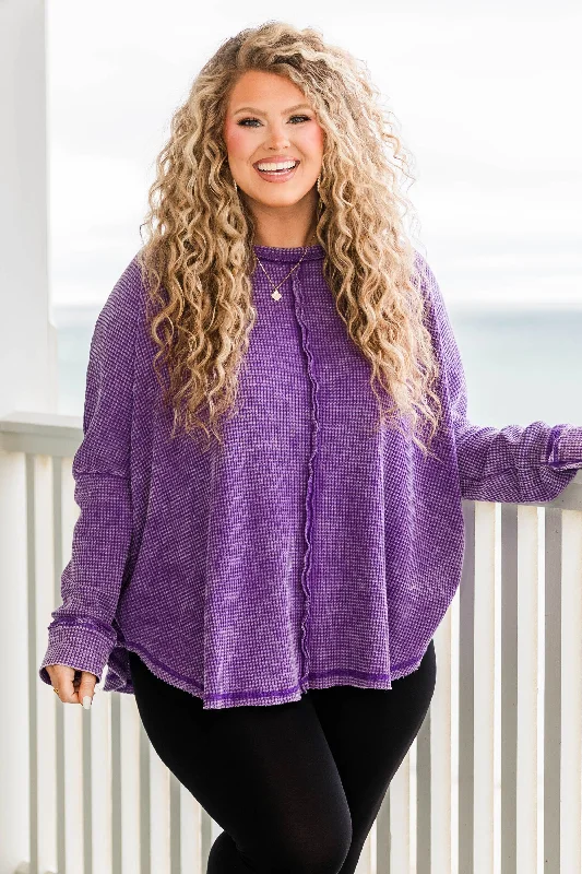 Cozy Waffle Pullover, Violet