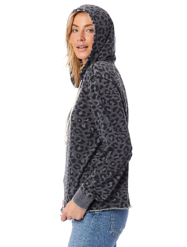 Day Off Printed Burnout French Terry Hoodie (Dark Grey Leopard)