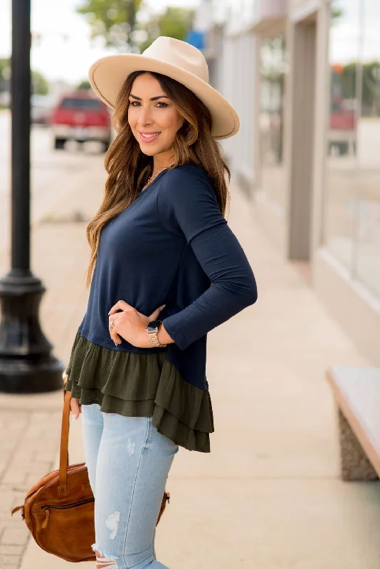 Double Ruffle Bottom Long Sleeve Tee