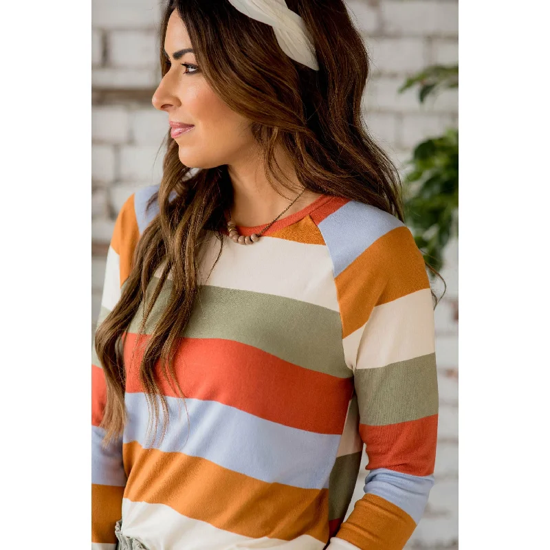 Colorful Stripe Solid Bottom Tee