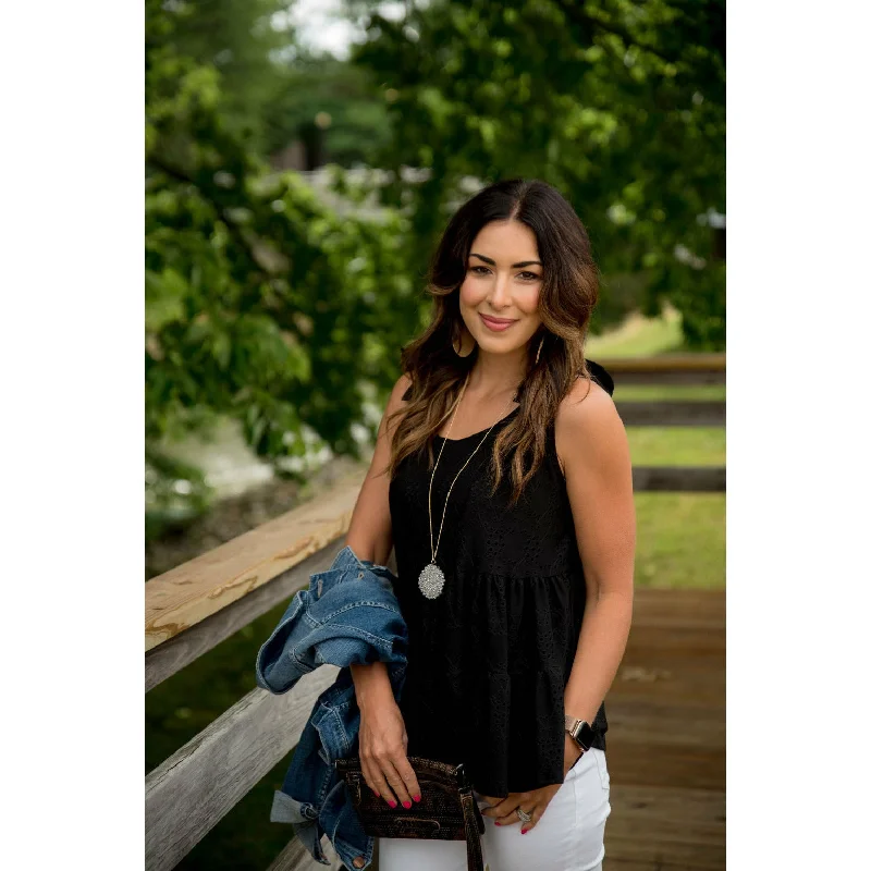 Eyelet Peplum Tie Tank